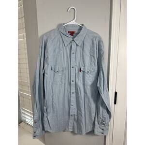 Guess Shirt Mens 2XL XXL Button‎ Up Blue Plaid Pearl Snap Y2K Western